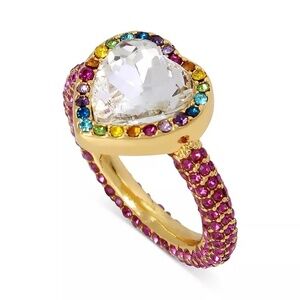 KURT GEIGER LONDON Rainbow Heart Pave Cubic Zirconia Cocktail Ring 7